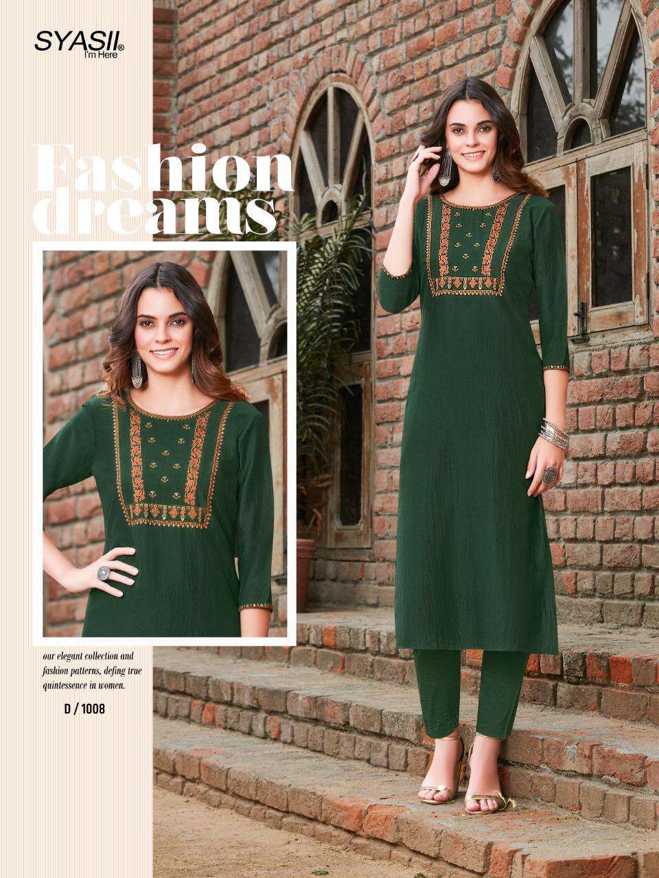 RAYASA BY SYASII 1001 TO 1008 SERIES DESIGNER STYLISH FANCY COLORFUL BEAUTIFUL PARTY WEAR & ETHNIC WEAR COLLECTION PURE CHINNON EMBROIDERY KURTIS WITH BOTTOM AT WHOLESALE PRICE