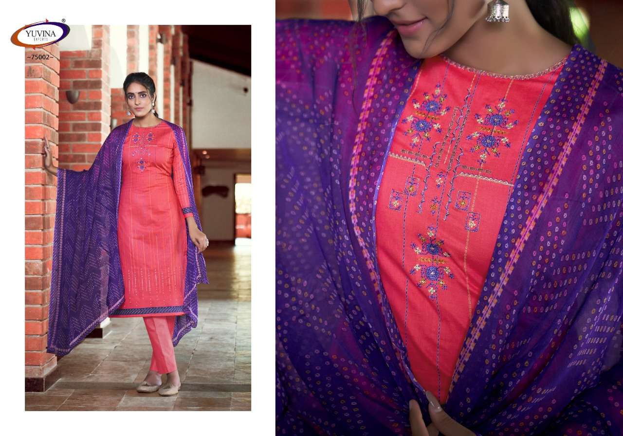 GOOLAR BY YUVINA EXPORTS 75001 TO 75006 SERIES BEAUTIFUL SUITS COLORFUL STYLISH FANCY CASUAL WEAR & ETHNIC WEAR COTTON LAWN PRINT DRESSES AT WHOLESALE PRICE