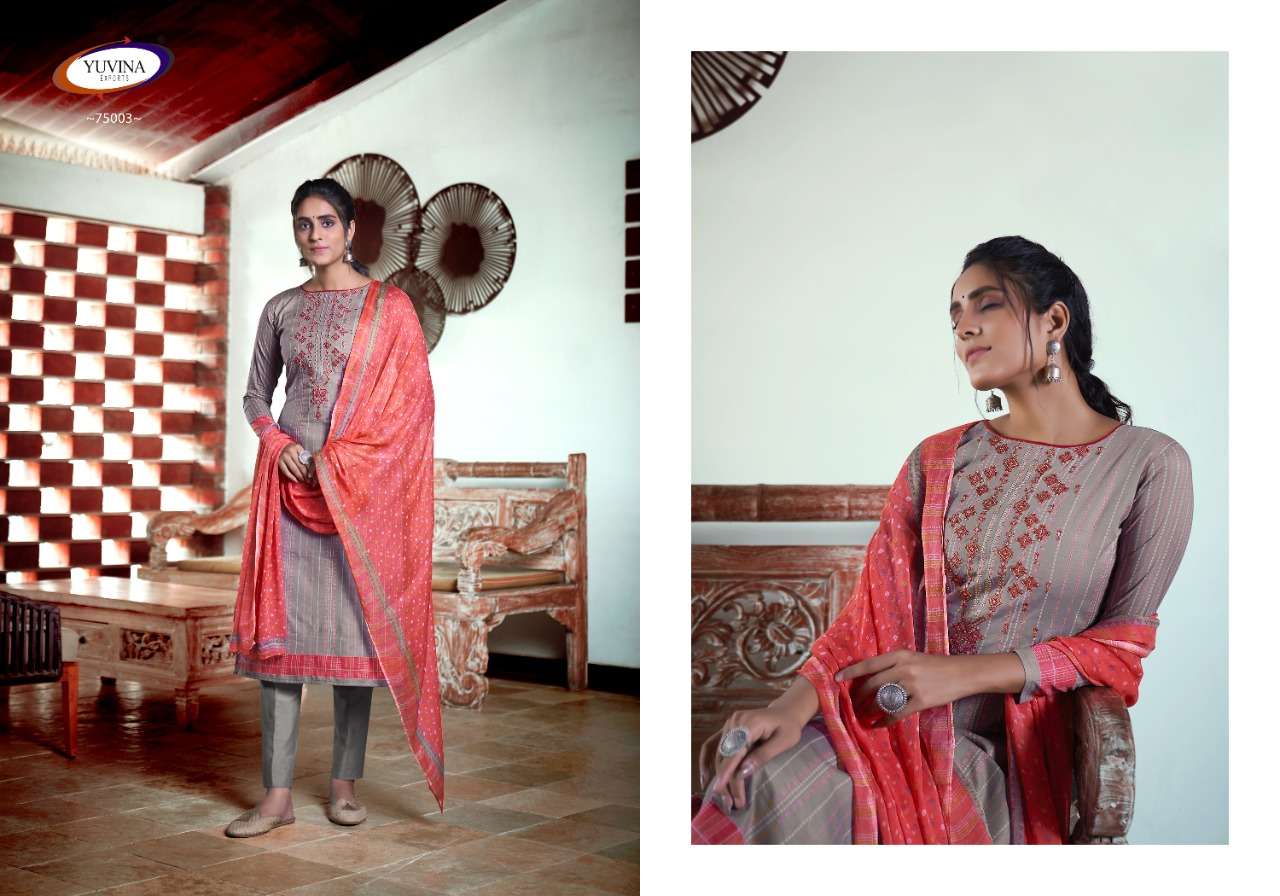 GOOLAR BY YUVINA EXPORTS 75001 TO 75006 SERIES BEAUTIFUL SUITS COLORFUL STYLISH FANCY CASUAL WEAR & ETHNIC WEAR COTTON LAWN PRINT DRESSES AT WHOLESALE PRICE