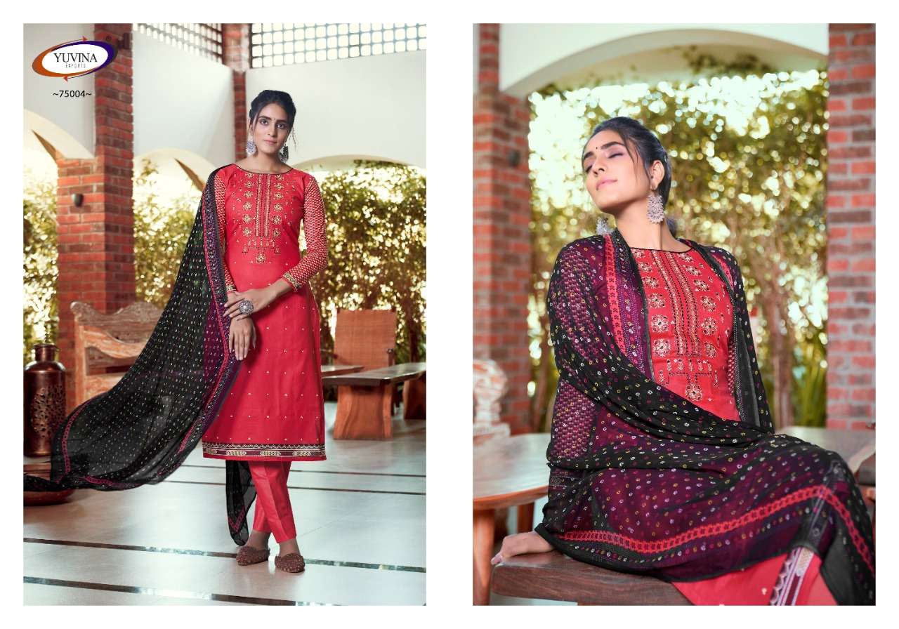 GOOLAR BY YUVINA EXPORTS 75001 TO 75006 SERIES BEAUTIFUL SUITS COLORFUL STYLISH FANCY CASUAL WEAR & ETHNIC WEAR COTTON LAWN PRINT DRESSES AT WHOLESALE PRICE