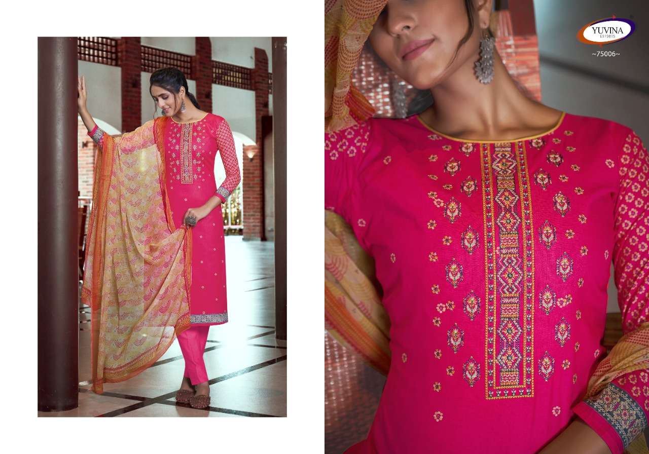 GOOLAR BY YUVINA EXPORTS 75001 TO 75006 SERIES BEAUTIFUL SUITS COLORFUL STYLISH FANCY CASUAL WEAR & ETHNIC WEAR COTTON LAWN PRINT DRESSES AT WHOLESALE PRICE