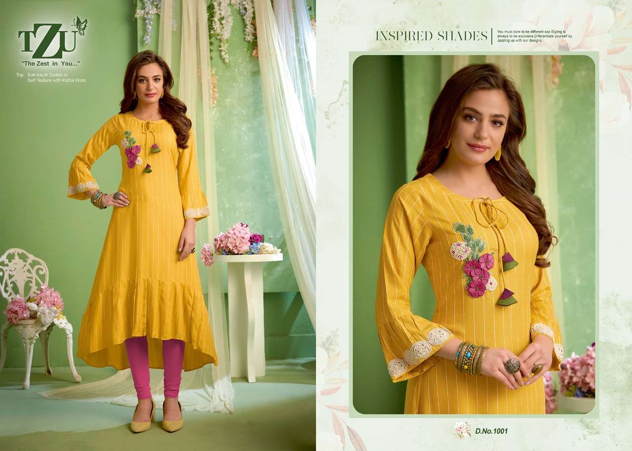 HEET BY TZU 1001 TO 1004 SERIES DESIGNER STYLISH FANCY COLORFUL BEAUTIFUL PARTY WEAR & ETHNIC WEAR COLLECTION SOFT COTTON WITH WORK KURTIS AT WHOLESALE PRICE