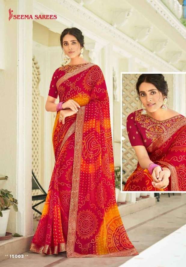 SHIVALIKA VOL-10 BY SEEMA SAREES 10001 TO 10010 SERIES INDIAN TRADITIONAL WEAR COLLECTION BEAUTIFUL STYLISH FANCY COLORFUL PARTY WEAR & OCCASIONAL WEAR HEAVY GEORGETTE SAREES AT WHOLESALE PRICE