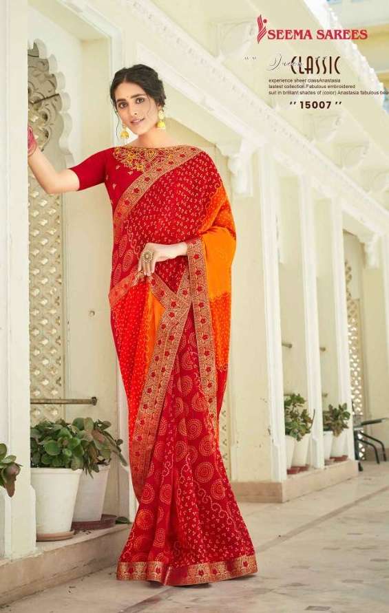 SHIVALIKA VOL-10 BY SEEMA SAREES 10001 TO 10010 SERIES INDIAN TRADITIONAL WEAR COLLECTION BEAUTIFUL STYLISH FANCY COLORFUL PARTY WEAR & OCCASIONAL WEAR HEAVY GEORGETTE SAREES AT WHOLESALE PRICE
