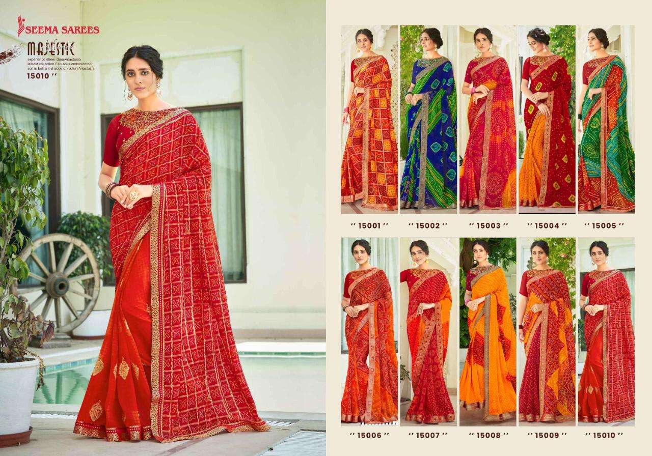 SHIVALIKA VOL-10 BY SEEMA SAREES 10001 TO 10010 SERIES INDIAN TRADITIONAL WEAR COLLECTION BEAUTIFUL STYLISH FANCY COLORFUL PARTY WEAR & OCCASIONAL WEAR HEAVY GEORGETTE SAREES AT WHOLESALE PRICE