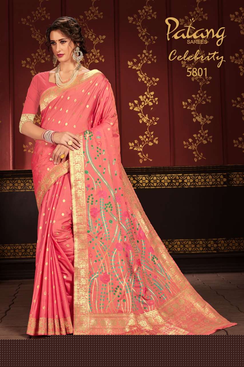 CELEBRITY BY PATANG SAREES 5801 TO 5809 SERIES INDIAN TRADITIONAL WEAR COLLECTION BEAUTIFUL STYLISH FANCY COLORFUL PARTY WEAR & OCCASIONAL WEAR SOFT SILK SAREES AT WHOLESALE PRICE
