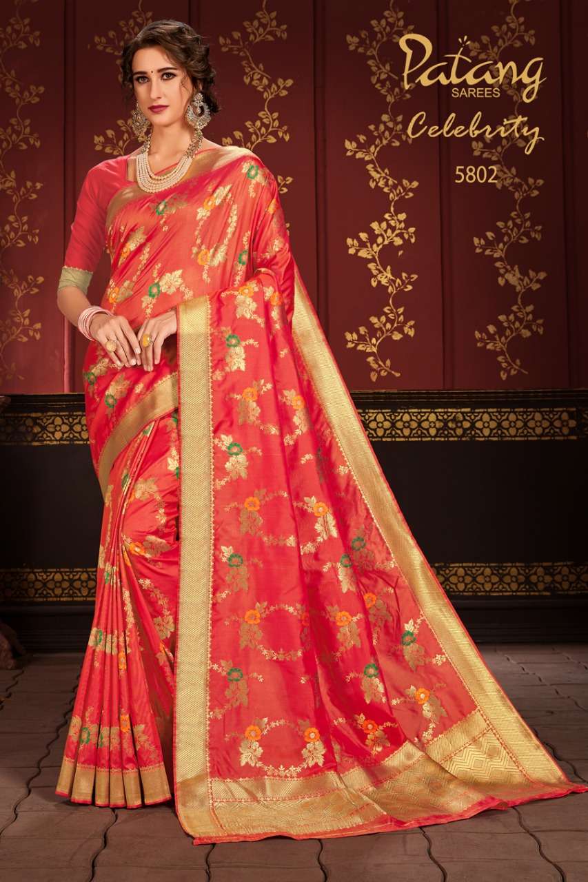 CELEBRITY BY PATANG SAREES 5801 TO 5809 SERIES INDIAN TRADITIONAL WEAR COLLECTION BEAUTIFUL STYLISH FANCY COLORFUL PARTY WEAR & OCCASIONAL WEAR SOFT SILK SAREES AT WHOLESALE PRICE