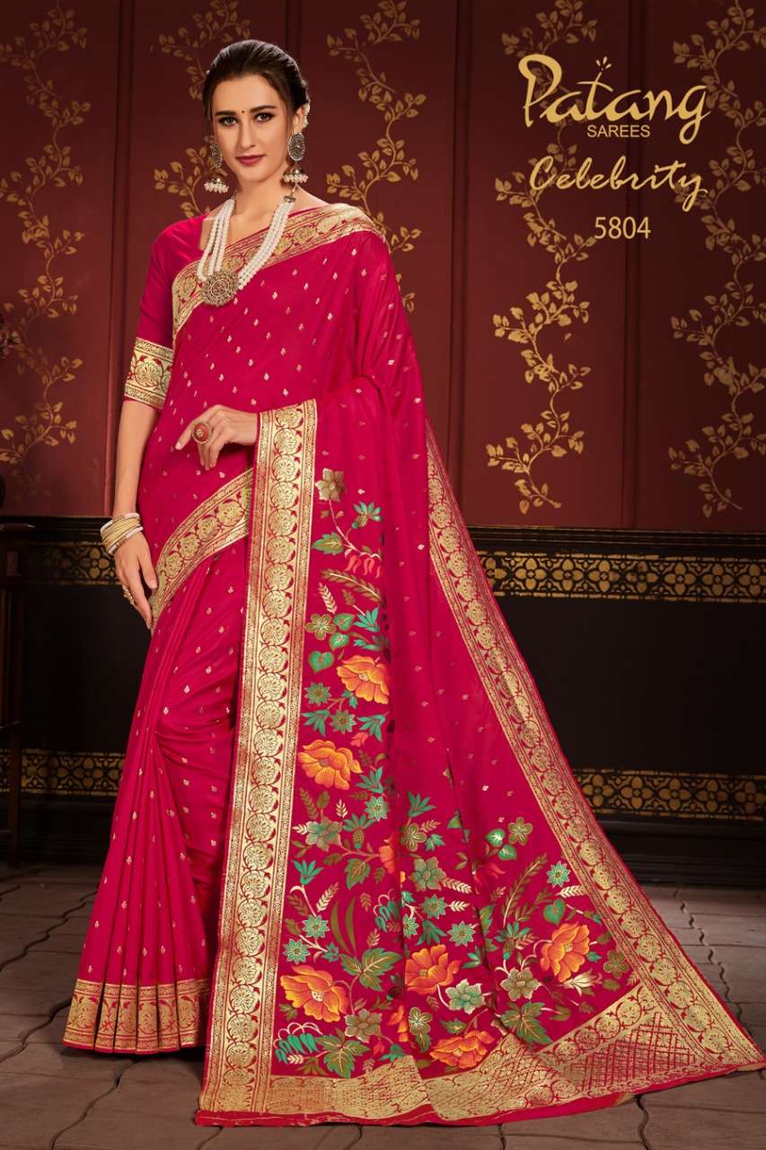 CELEBRITY BY PATANG SAREES 5801 TO 5809 SERIES INDIAN TRADITIONAL WEAR COLLECTION BEAUTIFUL STYLISH FANCY COLORFUL PARTY WEAR & OCCASIONAL WEAR SOFT SILK SAREES AT WHOLESALE PRICE