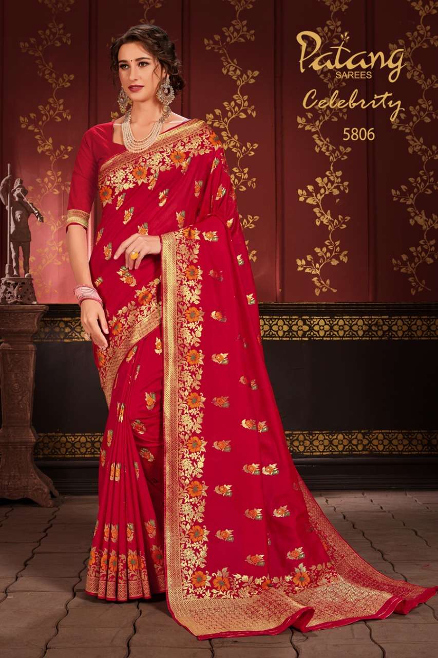 CELEBRITY BY PATANG SAREES 5801 TO 5809 SERIES INDIAN TRADITIONAL WEAR COLLECTION BEAUTIFUL STYLISH FANCY COLORFUL PARTY WEAR & OCCASIONAL WEAR SOFT SILK SAREES AT WHOLESALE PRICE