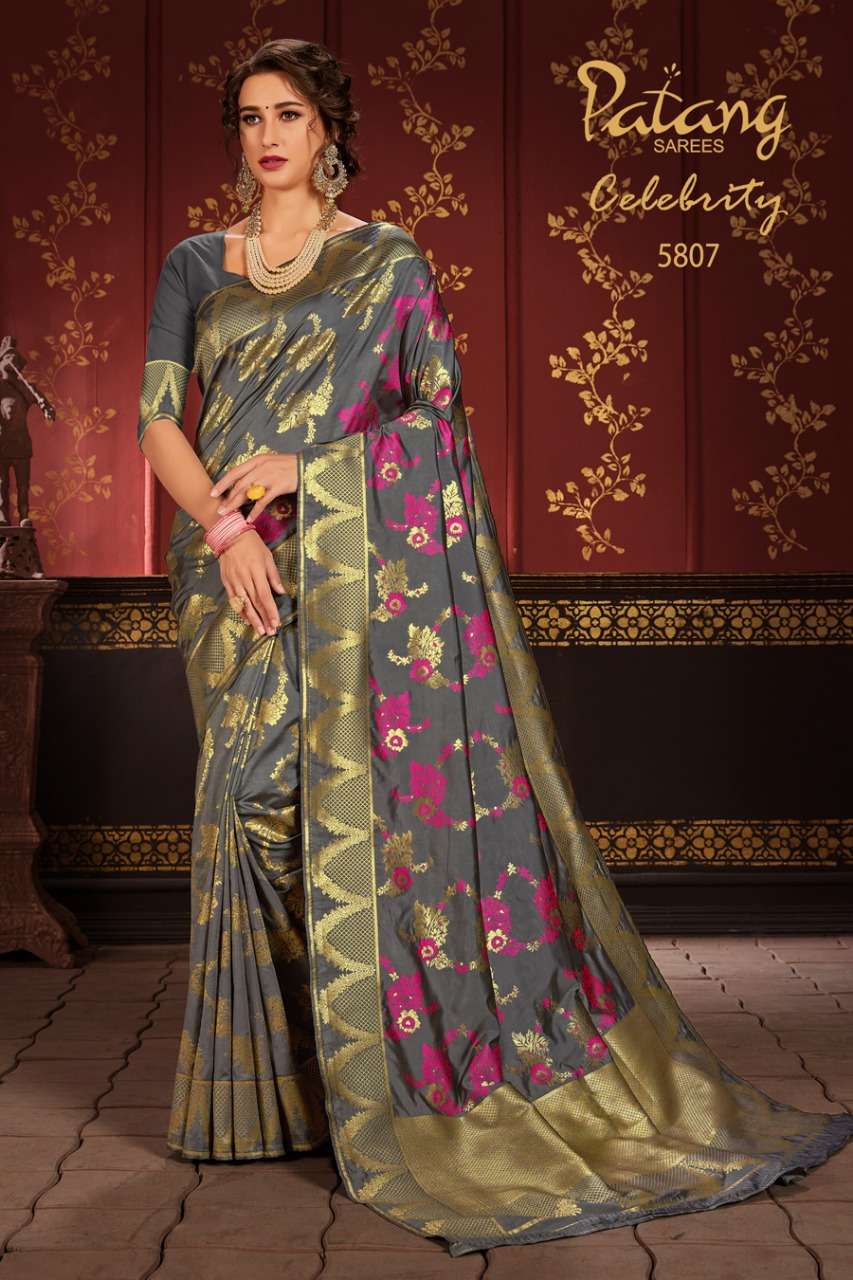 CELEBRITY BY PATANG SAREES 5801 TO 5809 SERIES INDIAN TRADITIONAL WEAR COLLECTION BEAUTIFUL STYLISH FANCY COLORFUL PARTY WEAR & OCCASIONAL WEAR SOFT SILK SAREES AT WHOLESALE PRICE