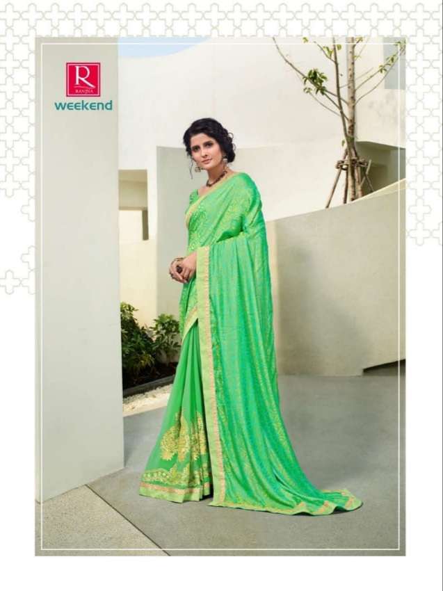 WEEKEND BY RANJNA 1001 TO 1006 SERIES INDIAN TRADITIONAL WEAR COLLECTION BEAUTIFUL STYLISH FANCY COLORFUL PARTY WEAR & OCCASIONAL WEAR GEORGETTE EMBROIDERED SAREES AT WHOLESALE PRICE