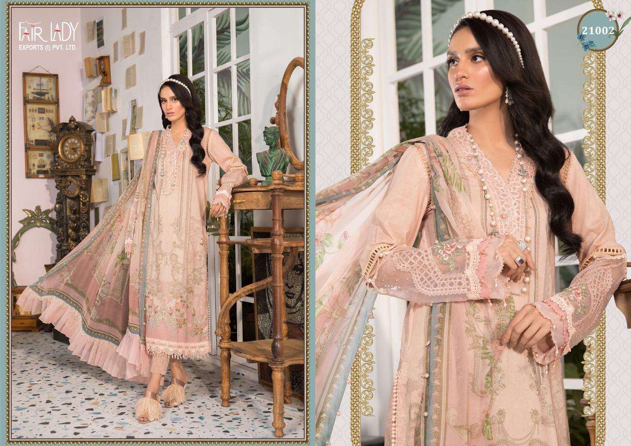 MARIA.B. 21001 SERIES BY FAIR LADY 21001 TO 21006 SERIES DESIGNER FESTIVE PAKISTANI SUITS COLLECTION BEAUTIFUL STYLISH FANCY COLORFUL PARTY WEAR & OCCASIONAL WEAR LAWN COTTON DIGITAL PRINT WITH EMBROIDERED DRESSES AT WHOLESALE PRICE