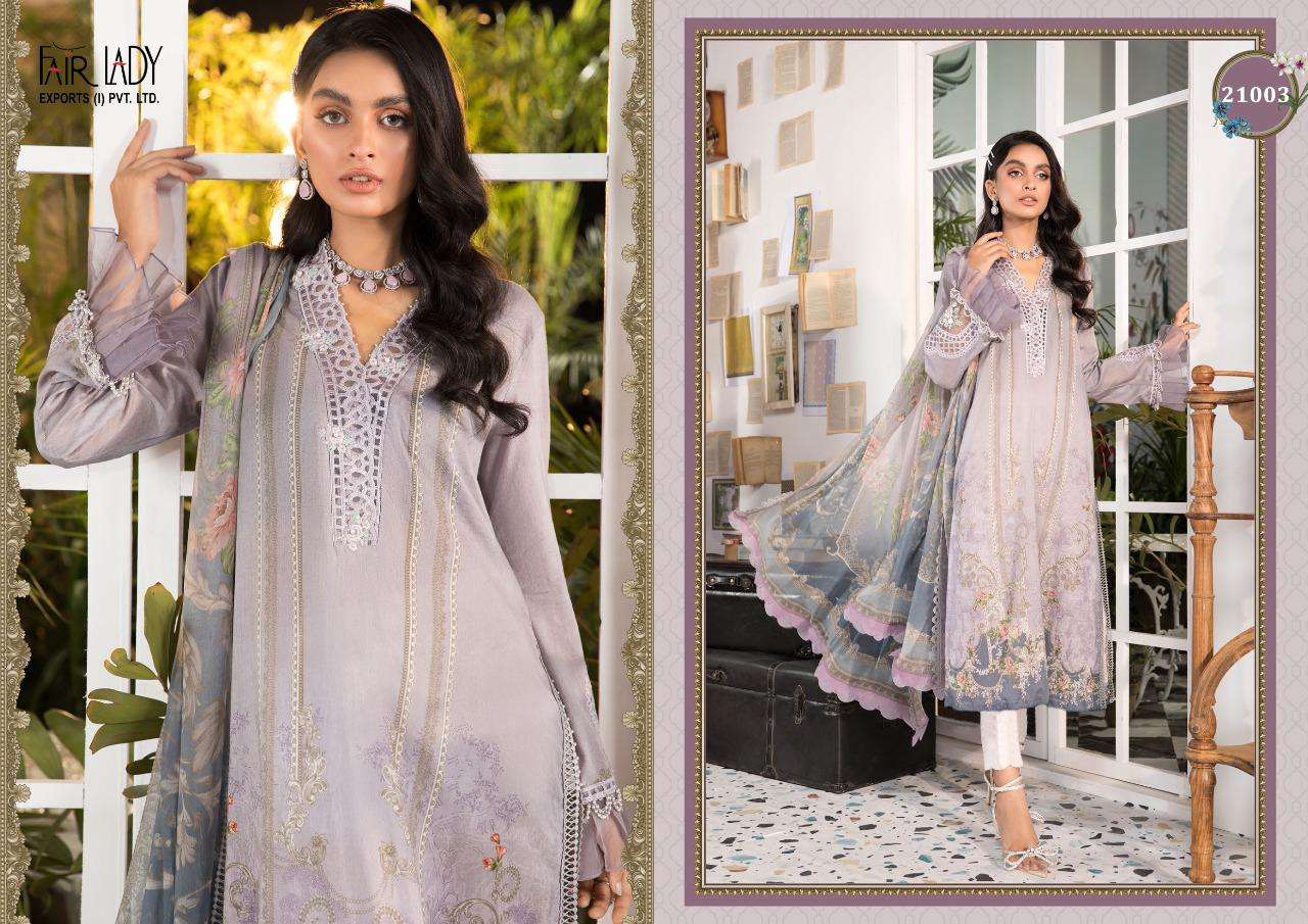MARIA.B. 21001 SERIES BY FAIR LADY 21001 TO 21006 SERIES DESIGNER FESTIVE PAKISTANI SUITS COLLECTION BEAUTIFUL STYLISH FANCY COLORFUL PARTY WEAR & OCCASIONAL WEAR LAWN COTTON DIGITAL PRINT WITH EMBROIDERED DRESSES AT WHOLESALE PRICE