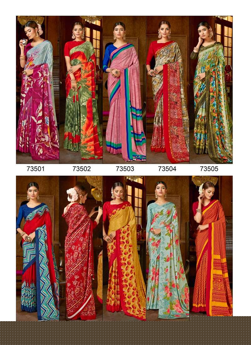 SHERLYN VOL-2 BY ANTRA 73501 TO 73510 SERIES INDIAN TRADITIONAL WEAR COLLECTION BEAUTIFUL STYLISH FANCY COLORFUL PARTY WEAR & OCCASIONAL WEAR CREPE SAREES AT WHOLESALE PRICE