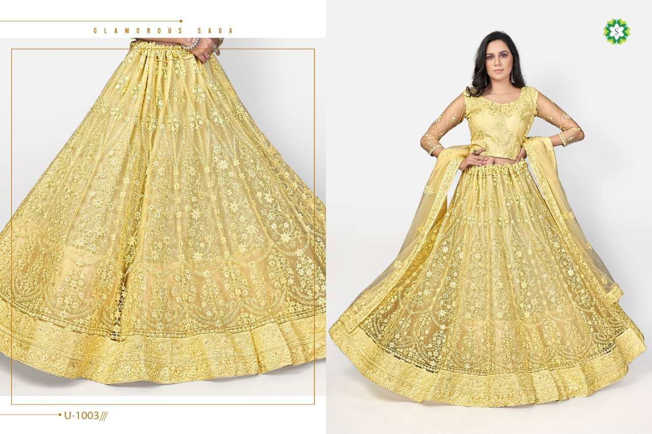 URVA BY SHEE STAR 1001 TO 1005 SERIES DESIGNER BEAUTIFUL COLLECTION OCCASIONAL WEAR & PARTY WEAR SOFT NET LEHENGAS AT WHOLESALE PRICE