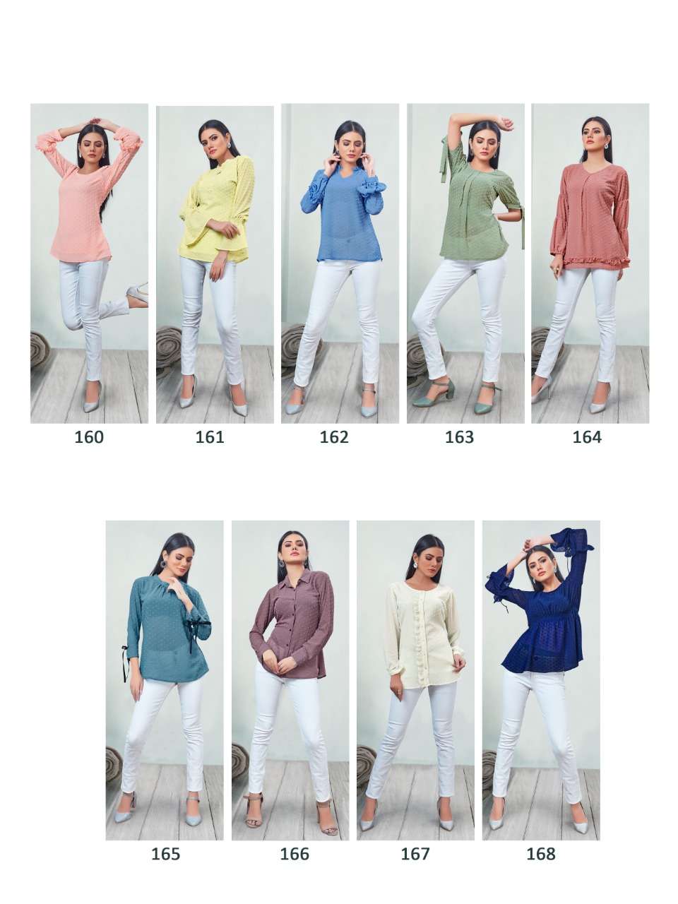 ALEEZA BY DOVI FASHION 160 TO 168 SERIES DESIGNER STYLISH FANCY COLORFUL BEAUTIFUL PARTY WEAR & ETHNIC WEAR COLLECTION CHIFFON TOPS AT WHOLESALE PRICE