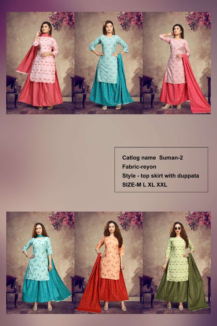 SUMAN VOL-2 BY FASHID WHOLESALE 7328-A TO 7328-F SERIES BEAUTIFUL SUITS COLORFUL STYLISH FANCY CASUAL WEAR & ETHNIC WEAR RAYON DRESSES AT WHOLESALE PRICE