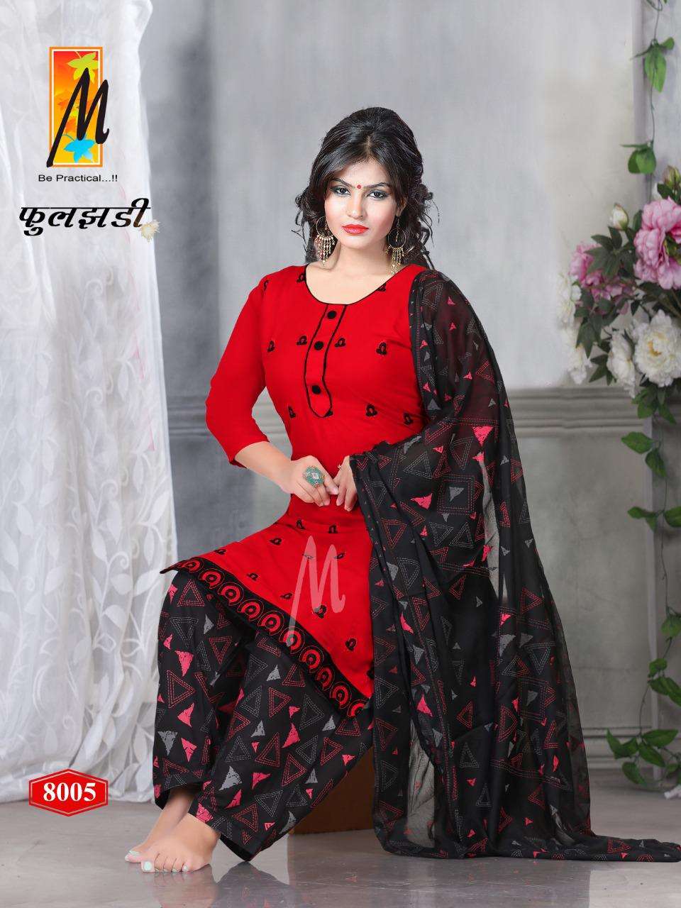 FULJHADI BY M BE PRACTICAL 8001 TO 8008 SERIES BEAUTIFUL STYLISH PATIYALA SUITS FANCY COLORFUL CASUAL WEAR & ETHNIC WEAR & READY TO WEAR RAYON PRINT DRESSES AT WHOLESALE PRICE