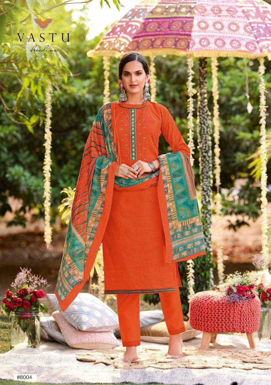 PAKEEZAH VOL-8 BY VASTU TEX 8001 TO 8008 SERIES BEAUTIFUL STYLISH SUITS FANCY COLORFUL CASUAL WEAR & ETHNIC WEAR & READY TO WEAR COTTON LAWN PRINTED DRESSES AT WHOLESALE PRICE