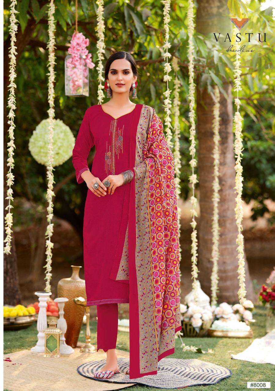 PAKEEZAH VOL-8 BY VASTU TEX 8001 TO 8008 SERIES BEAUTIFUL STYLISH SUITS FANCY COLORFUL CASUAL WEAR & ETHNIC WEAR & READY TO WEAR COTTON LAWN PRINTED DRESSES AT WHOLESALE PRICE