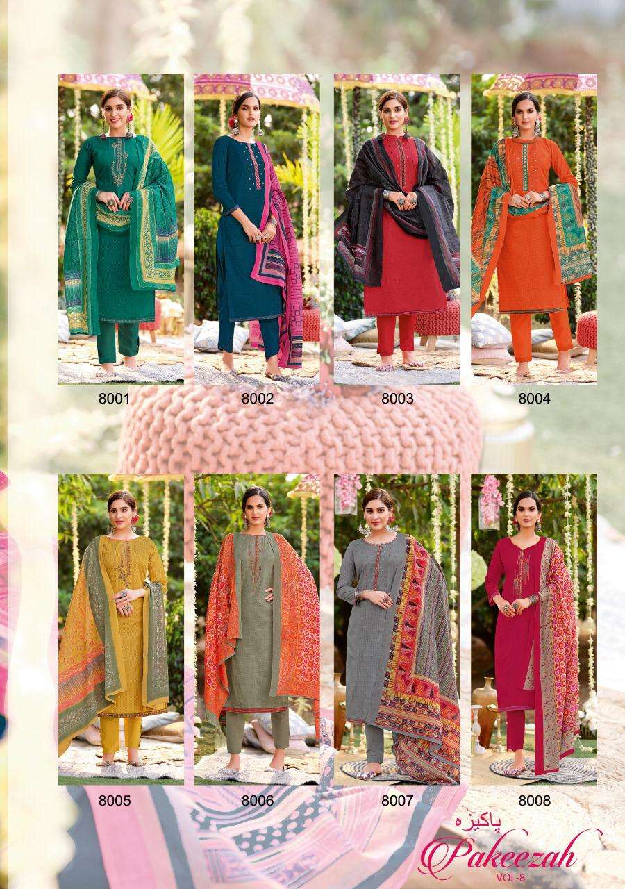 PAKEEZAH VOL-8 BY VASTU TEX 8001 TO 8008 SERIES BEAUTIFUL STYLISH SUITS FANCY COLORFUL CASUAL WEAR & ETHNIC WEAR & READY TO WEAR COTTON LAWN PRINTED DRESSES AT WHOLESALE PRICE