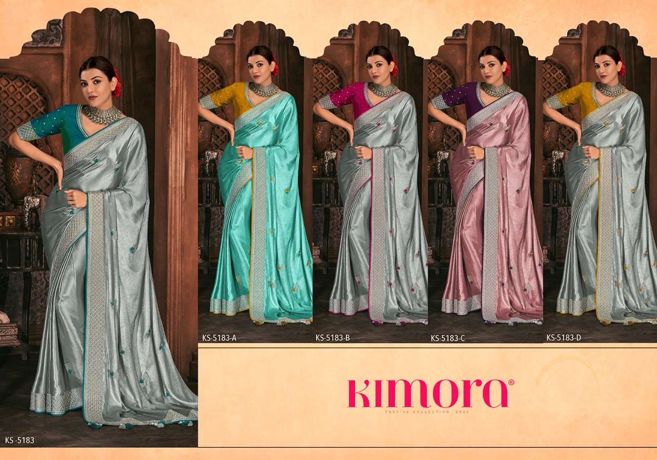 KIMORA 5183 COLOURS BY KIMORA FASHION 5183-A TO 5183-D SERIES COLORFUL BEAUTIFUL FANCY PARTY WEAR & TRADITIONAL WEAR PURE SILK SAREES AT WHOLESALE PRICE