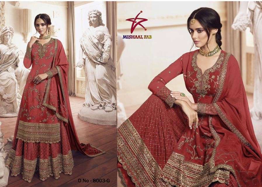 MISHAAL 8003 COLOURS BY MISHAAL FAB BEAUTIFUL PAKISTANI SUITS STYLISH COLORFUL FANCY CASUAL WEAR & ETHNIC WEAR HEAVY GEORGETTE EMBROIDERED DRESSES AT WHOLESALE PRICE