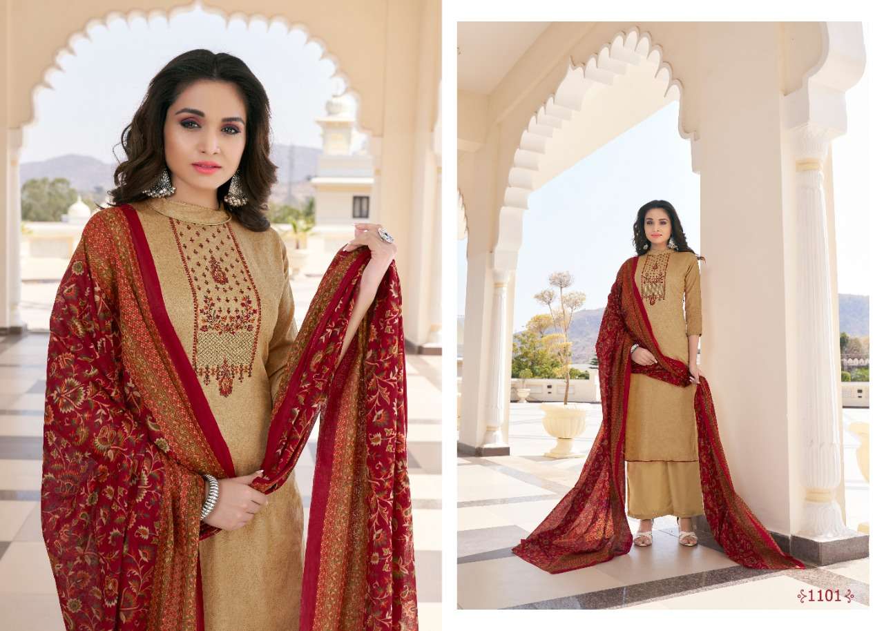 NASHA VOL-1 BY 7 CLOUDS 1101 TO 1108 SERIES BEAUTIFUL STYLISH SUITS FANCY COLORFUL CASUAL WEAR & ETHNIC WEAR & READY TO WEAR PURE JAM PRINT EMBROIDERED DRESSES AT WHOLESALE PRICE