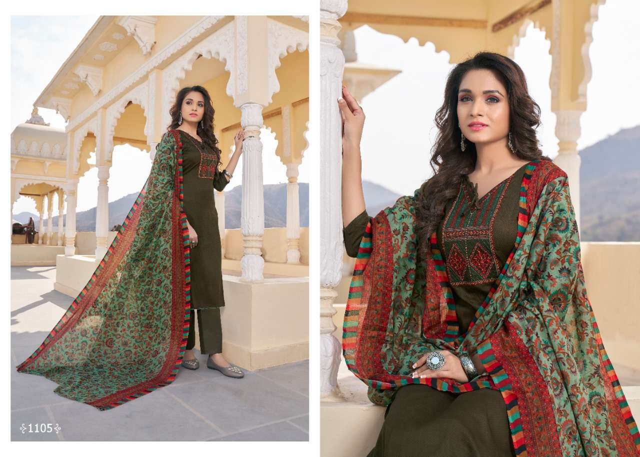 NASHA VOL-1 BY 7 CLOUDS 1101 TO 1108 SERIES BEAUTIFUL STYLISH SUITS FANCY COLORFUL CASUAL WEAR & ETHNIC WEAR & READY TO WEAR PURE JAM PRINT EMBROIDERED DRESSES AT WHOLESALE PRICE