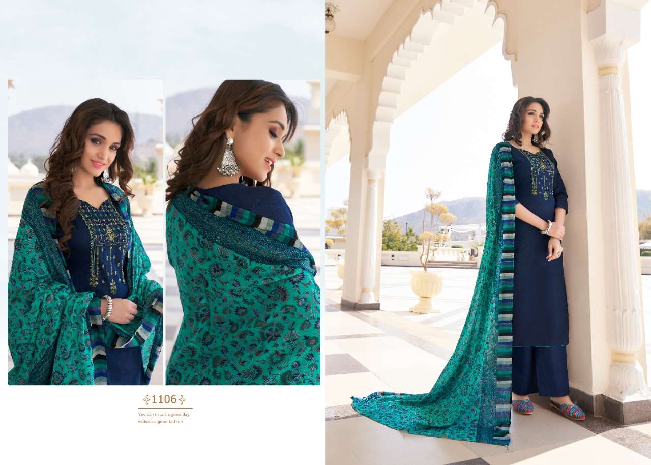 NASHA VOL-1 BY 7 CLOUDS 1101 TO 1108 SERIES BEAUTIFUL STYLISH SUITS FANCY COLORFUL CASUAL WEAR & ETHNIC WEAR & READY TO WEAR PURE JAM PRINT EMBROIDERED DRESSES AT WHOLESALE PRICE