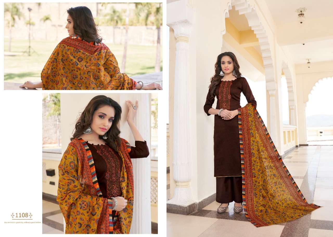 NASHA VOL-1 BY 7 CLOUDS 1101 TO 1108 SERIES BEAUTIFUL STYLISH SUITS FANCY COLORFUL CASUAL WEAR & ETHNIC WEAR & READY TO WEAR PURE JAM PRINT EMBROIDERED DRESSES AT WHOLESALE PRICE