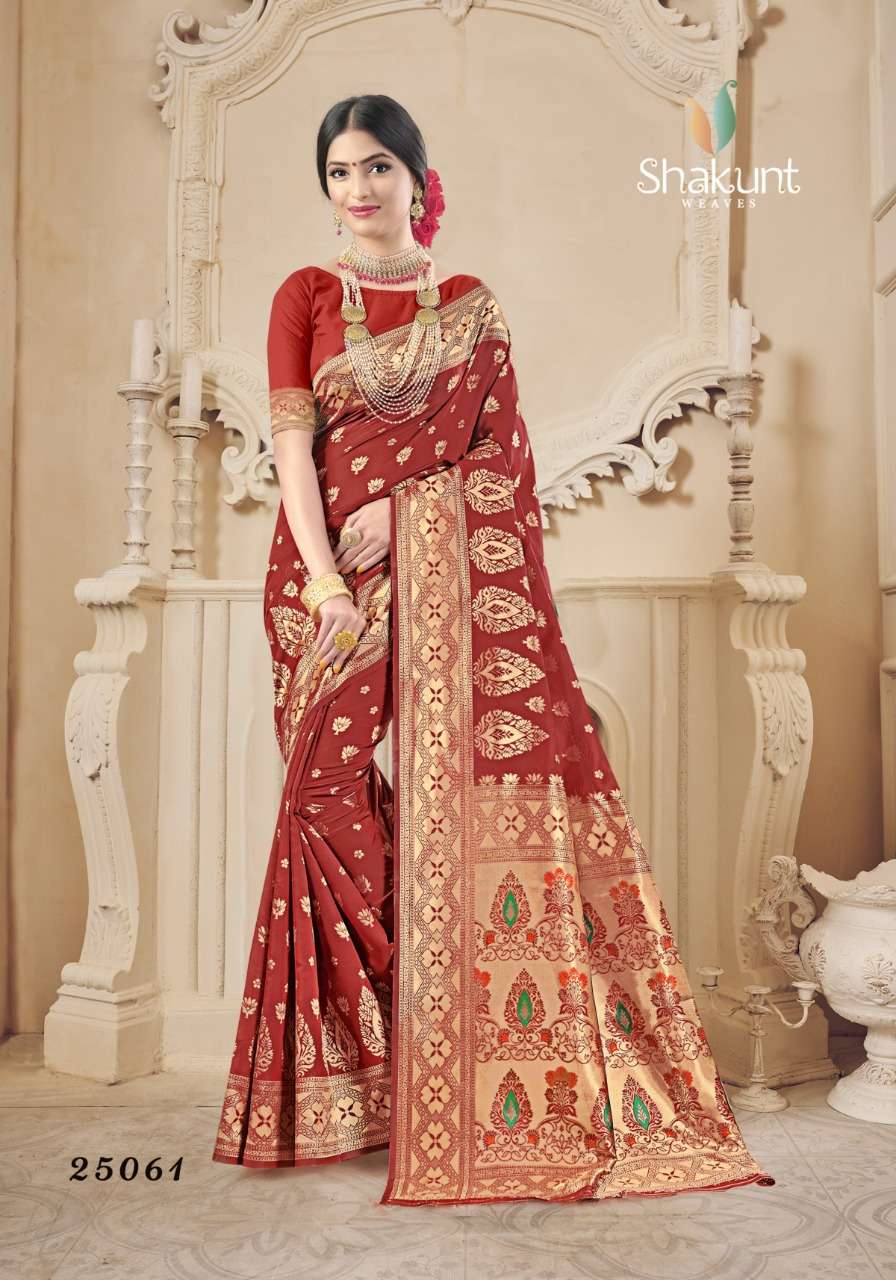 BHAGYAWATI BY SHAKUNT 25061 TO 25066 SERIES INDIAN TRADITIONAL WEAR COLLECTION BEAUTIFUL STYLISH FANCY COLORFUL PARTY WEAR & OCCASIONAL WEAR ART SILK SAREES AT WHOLESALE PRICE