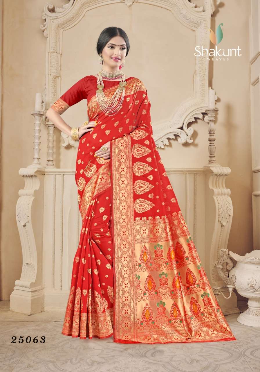 BHAGYAWATI BY SHAKUNT 25061 TO 25066 SERIES INDIAN TRADITIONAL WEAR COLLECTION BEAUTIFUL STYLISH FANCY COLORFUL PARTY WEAR & OCCASIONAL WEAR ART SILK SAREES AT WHOLESALE PRICE