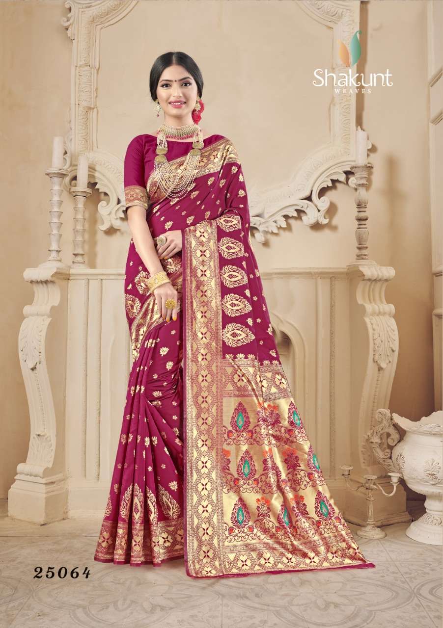 BHAGYAWATI BY SHAKUNT 25061 TO 25066 SERIES INDIAN TRADITIONAL WEAR COLLECTION BEAUTIFUL STYLISH FANCY COLORFUL PARTY WEAR & OCCASIONAL WEAR ART SILK SAREES AT WHOLESALE PRICE