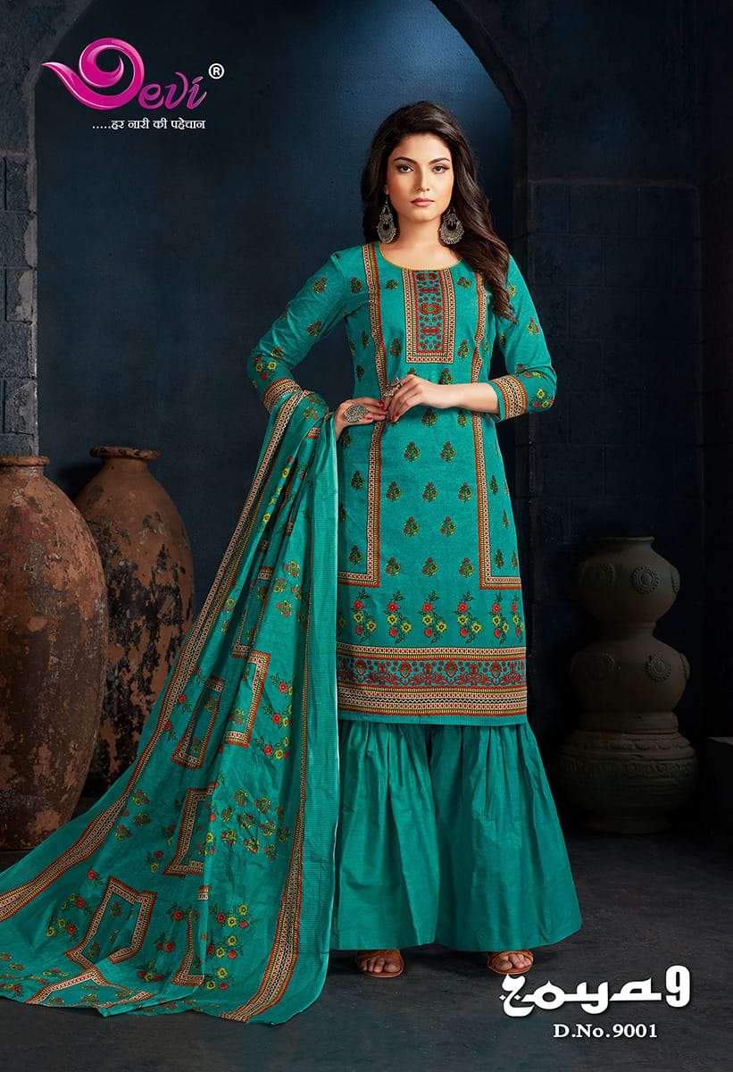 ZOYA VOL-9 BY DEVI 9001 TO 9012 SERIES INDIAN TRADITIONAL WEAR COLLECTION BEAUTIFUL STYLISH FANCY COLORFUL PARTY WEAR & OCCASIONAL WEAR COTTON PRINT SAREES AT WHOLESALE PRICE