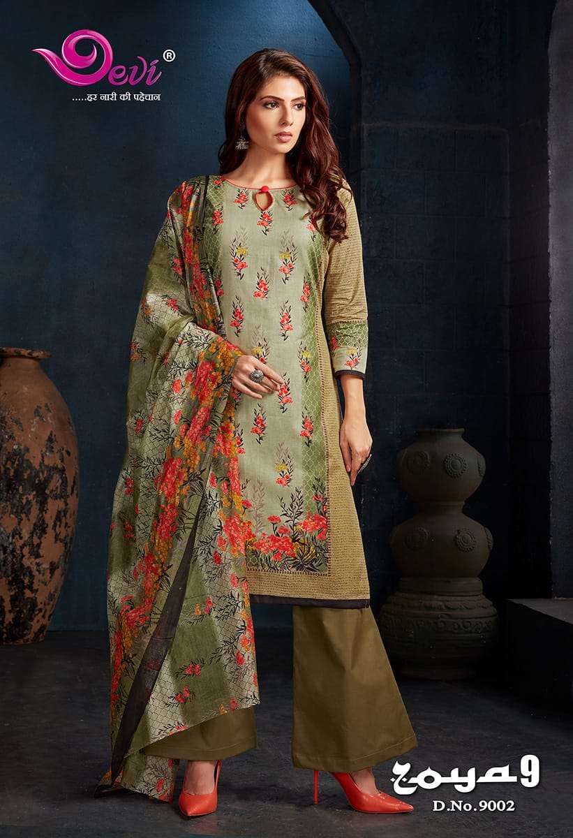 ZOYA VOL-9 BY DEVI 9001 TO 9012 SERIES INDIAN TRADITIONAL WEAR COLLECTION BEAUTIFUL STYLISH FANCY COLORFUL PARTY WEAR & OCCASIONAL WEAR COTTON PRINT SAREES AT WHOLESALE PRICE