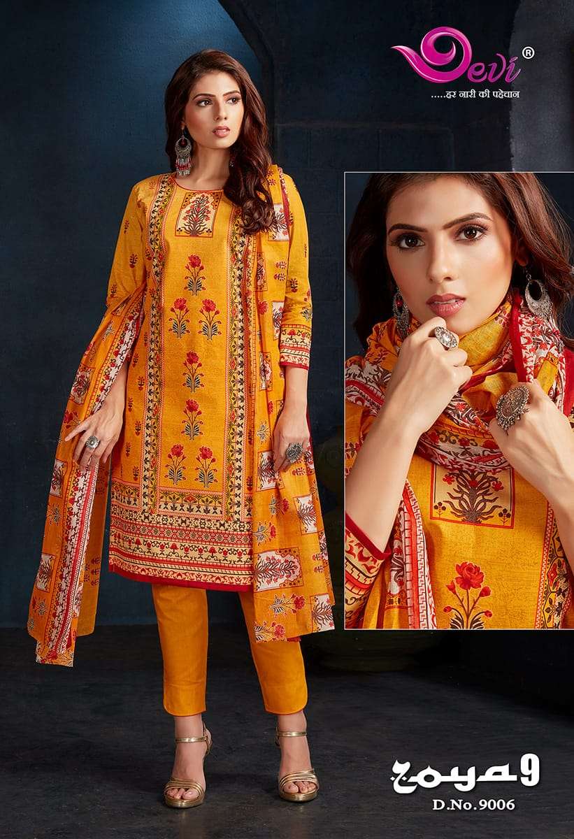 ZOYA VOL-9 BY DEVI 9001 TO 9012 SERIES INDIAN TRADITIONAL WEAR COLLECTION BEAUTIFUL STYLISH FANCY COLORFUL PARTY WEAR & OCCASIONAL WEAR COTTON PRINT SAREES AT WHOLESALE PRICE