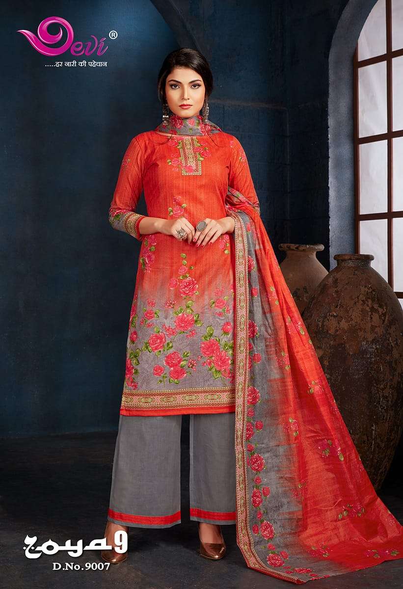 ZOYA VOL-9 BY DEVI 9001 TO 9012 SERIES INDIAN TRADITIONAL WEAR COLLECTION BEAUTIFUL STYLISH FANCY COLORFUL PARTY WEAR & OCCASIONAL WEAR COTTON PRINT SAREES AT WHOLESALE PRICE