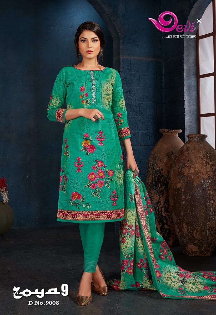 ZOYA VOL-9 BY DEVI 9001 TO 9012 SERIES INDIAN TRADITIONAL WEAR COLLECTION BEAUTIFUL STYLISH FANCY COLORFUL PARTY WEAR & OCCASIONAL WEAR COTTON PRINT SAREES AT WHOLESALE PRICE