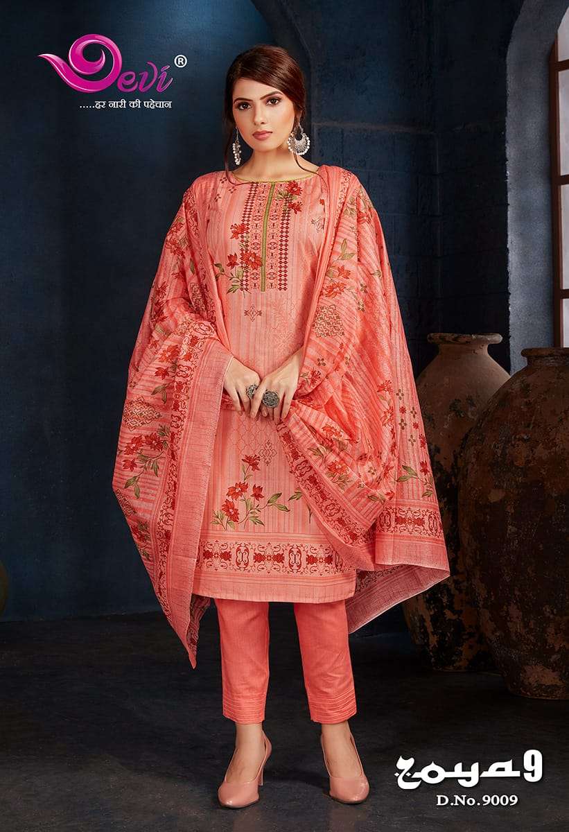 ZOYA VOL-9 BY DEVI 9001 TO 9012 SERIES INDIAN TRADITIONAL WEAR COLLECTION BEAUTIFUL STYLISH FANCY COLORFUL PARTY WEAR & OCCASIONAL WEAR COTTON PRINT SAREES AT WHOLESALE PRICE