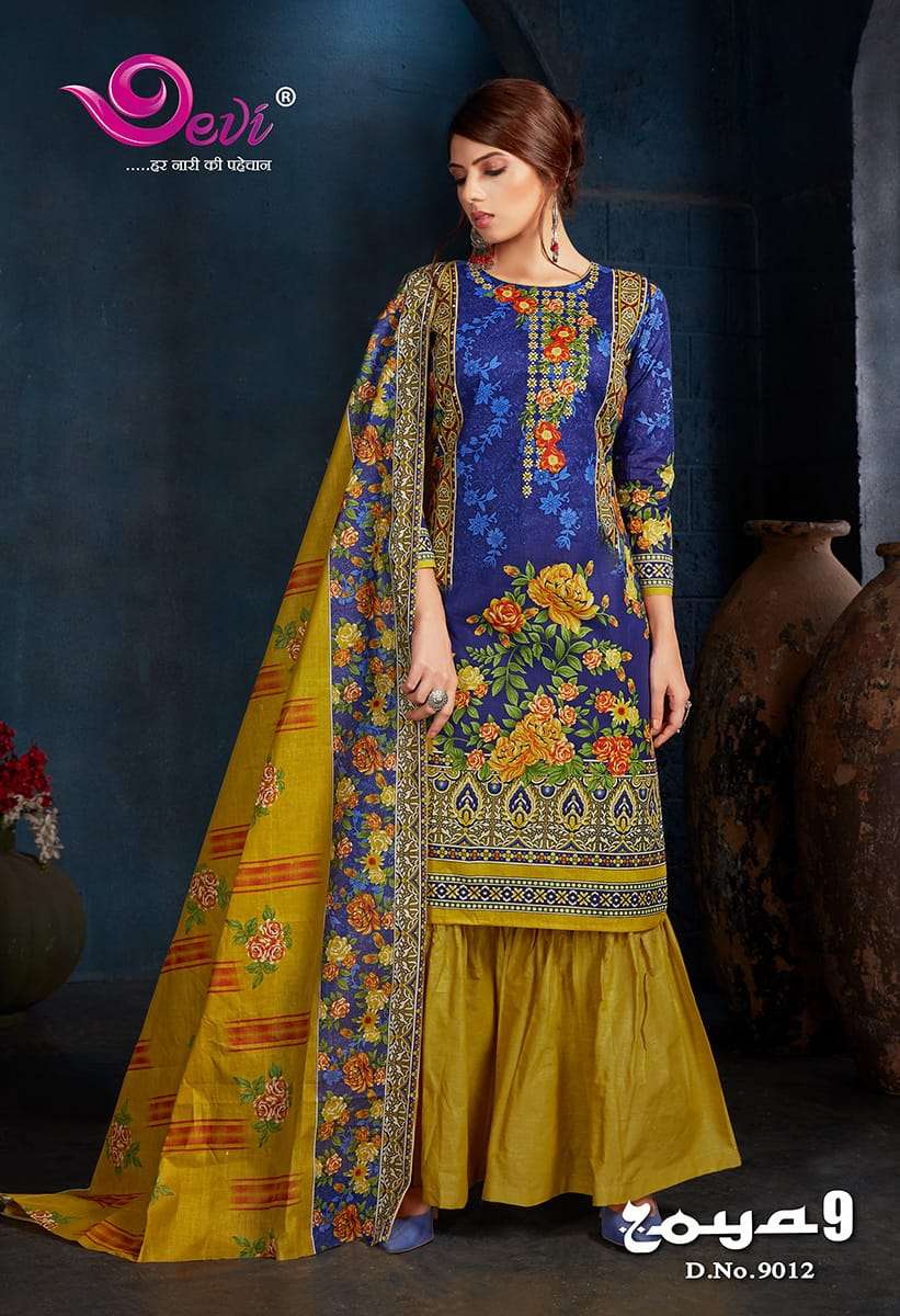 ZOYA VOL-9 BY DEVI 9001 TO 9012 SERIES INDIAN TRADITIONAL WEAR COLLECTION BEAUTIFUL STYLISH FANCY COLORFUL PARTY WEAR & OCCASIONAL WEAR COTTON PRINT SAREES AT WHOLESALE PRICE