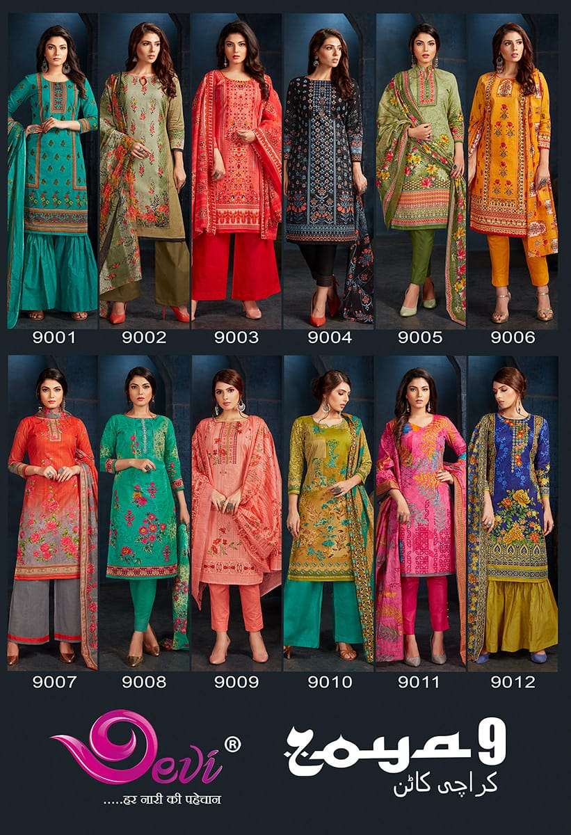 ZOYA VOL-9 BY DEVI 9001 TO 9012 SERIES INDIAN TRADITIONAL WEAR COLLECTION BEAUTIFUL STYLISH FANCY COLORFUL PARTY WEAR & OCCASIONAL WEAR COTTON PRINT SAREES AT WHOLESALE PRICE