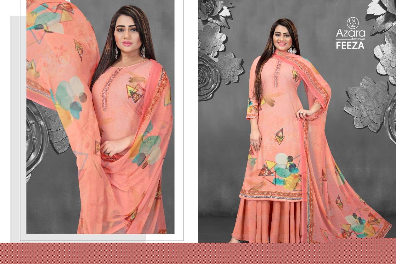 FEEZA BY AZARA 1001 TO 1004 SERIES BEAUTIFUL SUITS COLORFUL STYLISH FANCY CASUAL WEAR & ETHNIC WEAR PURE CREPE DIGITAL PRINT DRESSES AT WHOLESALE PRICE