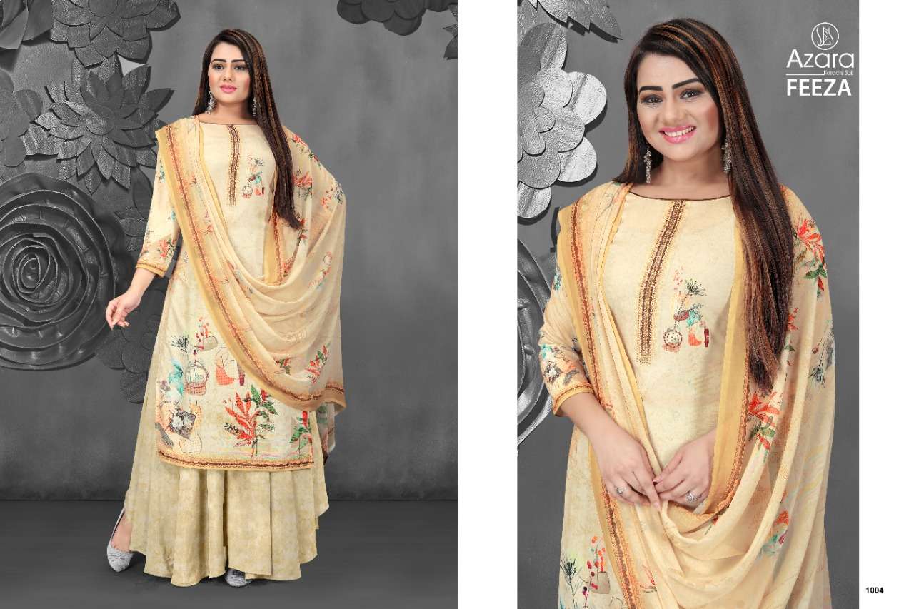 FEEZA BY AZARA 1001 TO 1004 SERIES BEAUTIFUL SUITS COLORFUL STYLISH FANCY CASUAL WEAR & ETHNIC WEAR PURE CREPE DIGITAL PRINT DRESSES AT WHOLESALE PRICE