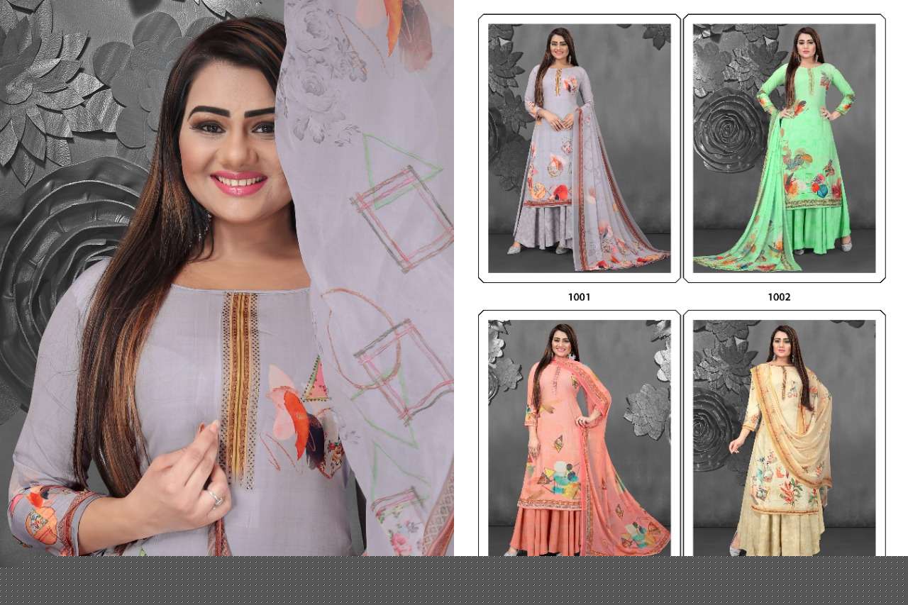 FEEZA BY AZARA 1001 TO 1004 SERIES BEAUTIFUL SUITS COLORFUL STYLISH FANCY CASUAL WEAR & ETHNIC WEAR PURE CREPE DIGITAL PRINT DRESSES AT WHOLESALE PRICE