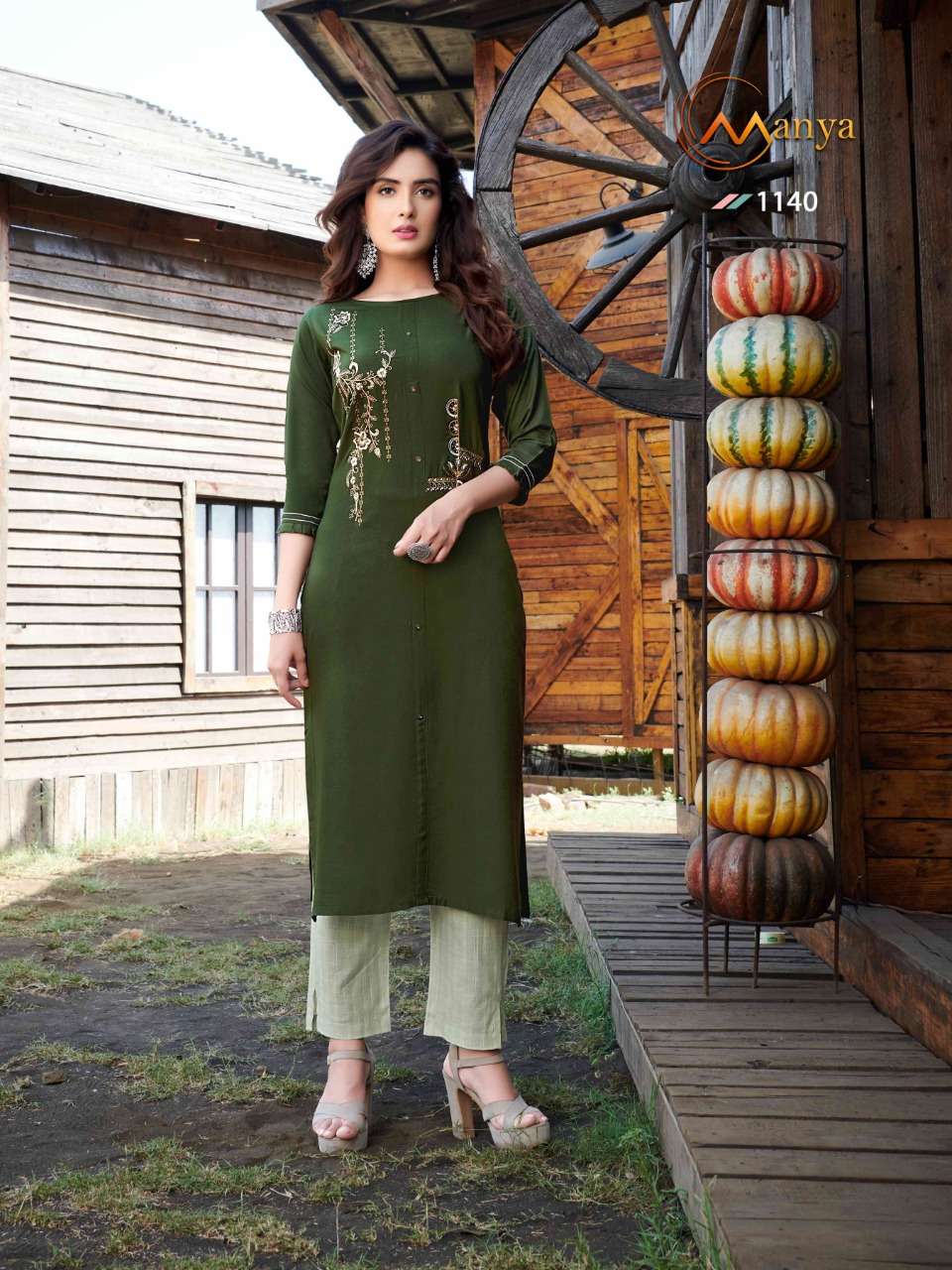 GLORY BY MANYA 1140 TO 1145 SERIES DESIGNER STYLISH FANCY COLORFUL BEAUTIFUL PARTY WEAR & ETHNIC WEAR COLLECTION COTTON EMBROIDERY KURTIS WITH BOTTOM AT WHOLESALE PRICE