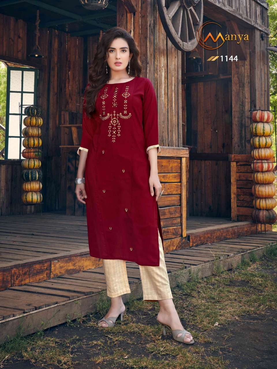 GLORY BY MANYA 1140 TO 1145 SERIES DESIGNER STYLISH FANCY COLORFUL BEAUTIFUL PARTY WEAR & ETHNIC WEAR COLLECTION COTTON EMBROIDERY KURTIS WITH BOTTOM AT WHOLESALE PRICE