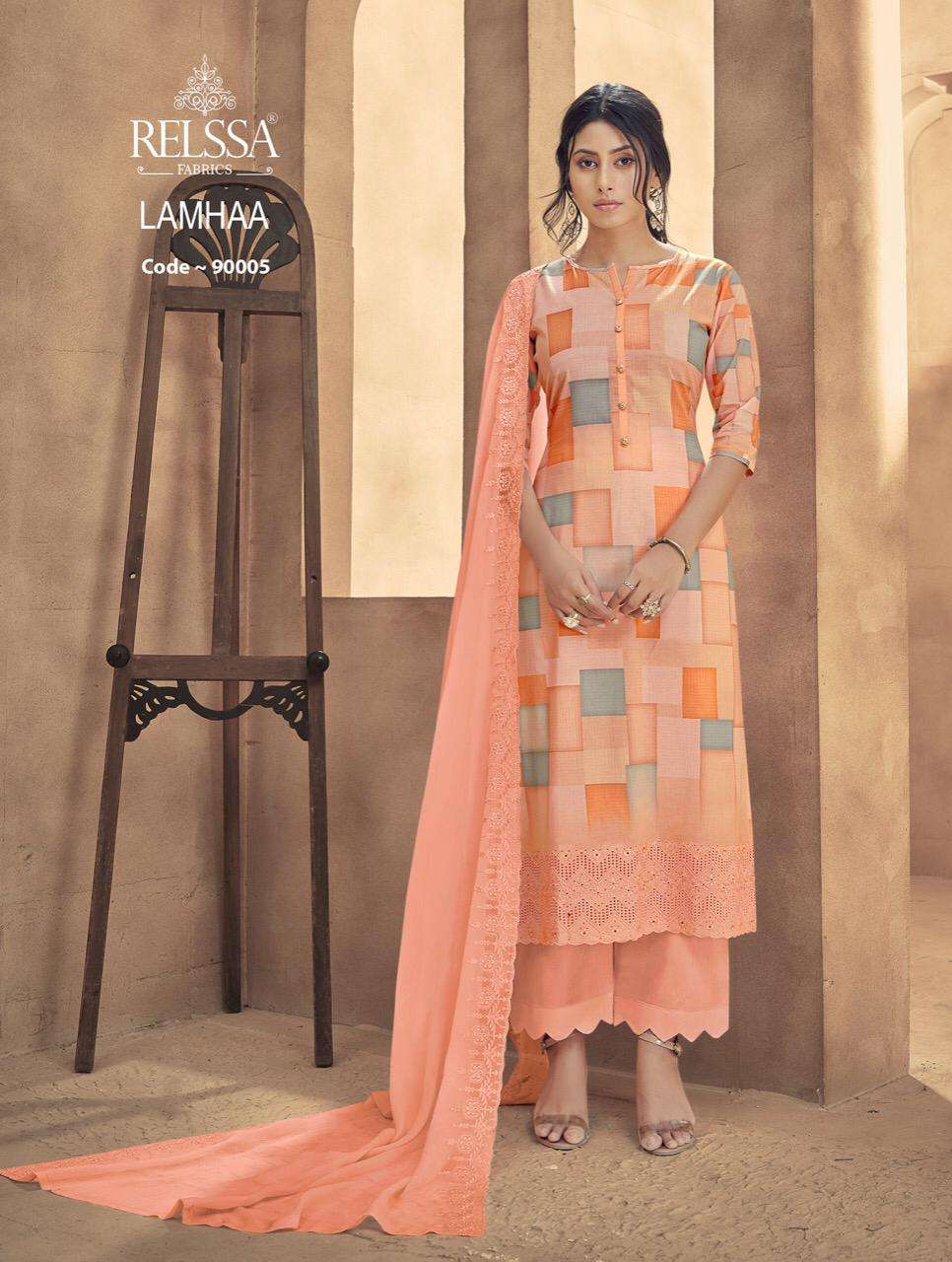 LAMHAA BY RELSSA FABRICS 90001 TO 90006 SERIES BEAUTIFUL SUITS COLORFUL STYLISH FANCY CASUAL WEAR & ETHNIC WEAR PREMIUM COTTON LAWN DRESSES AT WHOLESALE PRICE