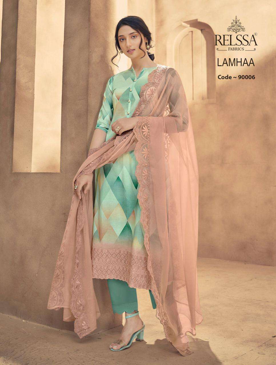 LAMHAA BY RELSSA FABRICS 90001 TO 90006 SERIES BEAUTIFUL SUITS COLORFUL STYLISH FANCY CASUAL WEAR & ETHNIC WEAR PREMIUM COTTON LAWN DRESSES AT WHOLESALE PRICE