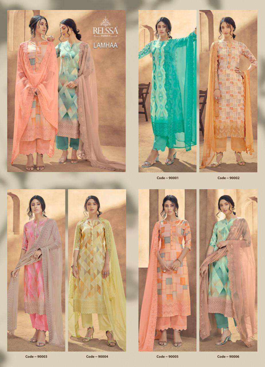 LAMHAA BY RELSSA FABRICS 90001 TO 90006 SERIES BEAUTIFUL SUITS COLORFUL STYLISH FANCY CASUAL WEAR & ETHNIC WEAR PREMIUM COTTON LAWN DRESSES AT WHOLESALE PRICE